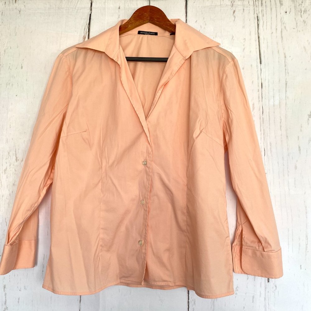 ANTONIO FUSCO Milano Cotton Blend Light Orange Button Up Shirt With Collar 48